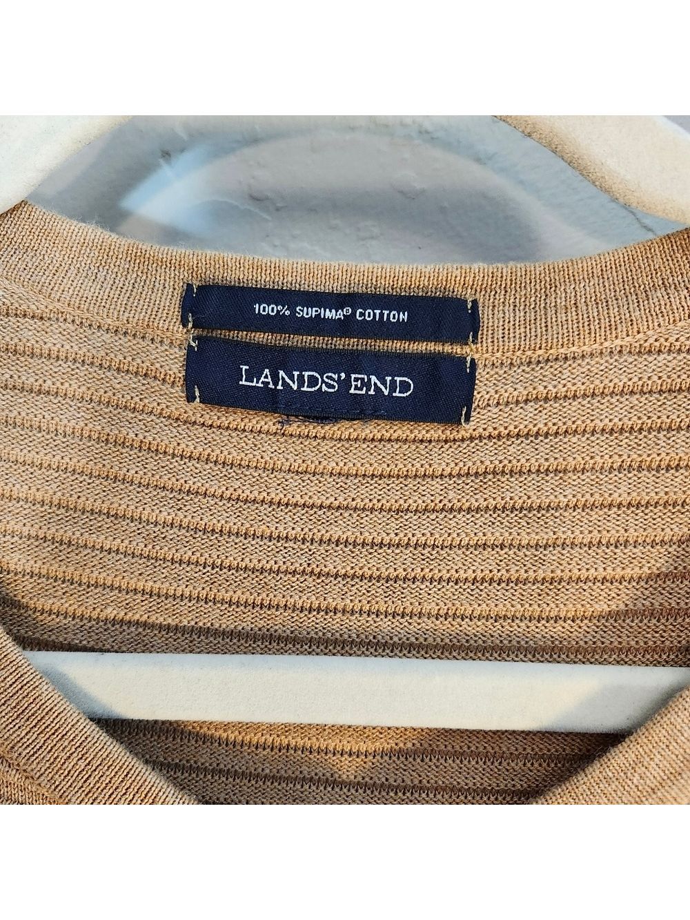 Lands' End Beige Cardigan Ribbed Sweater Botton Sz L - Picture 2 of 7